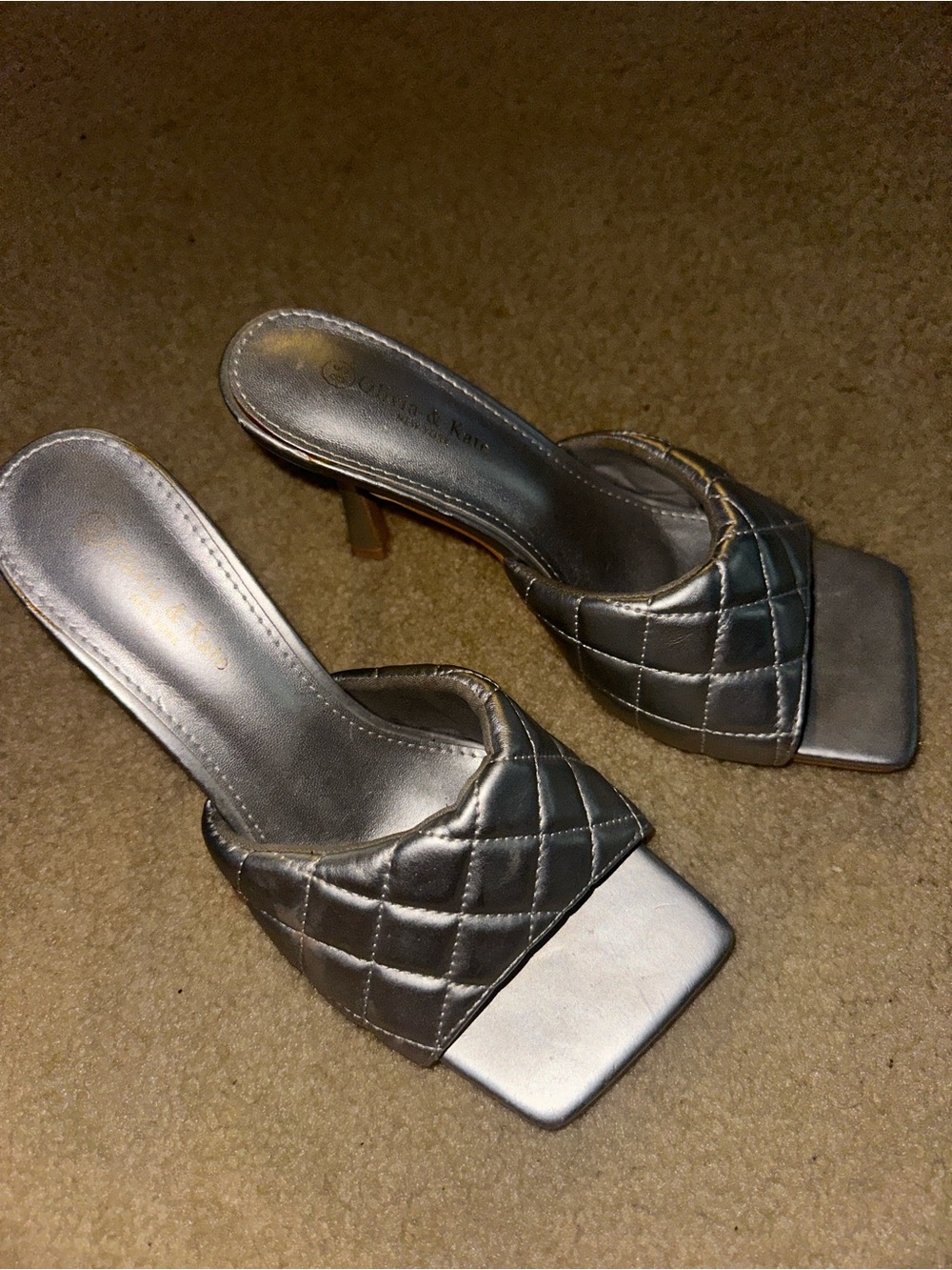 Silver Quilted Slide Sandals - Women